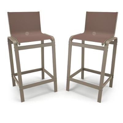 Kit 2 Banquetas Altas Bancada Alumínio Fendi Tela Marrom