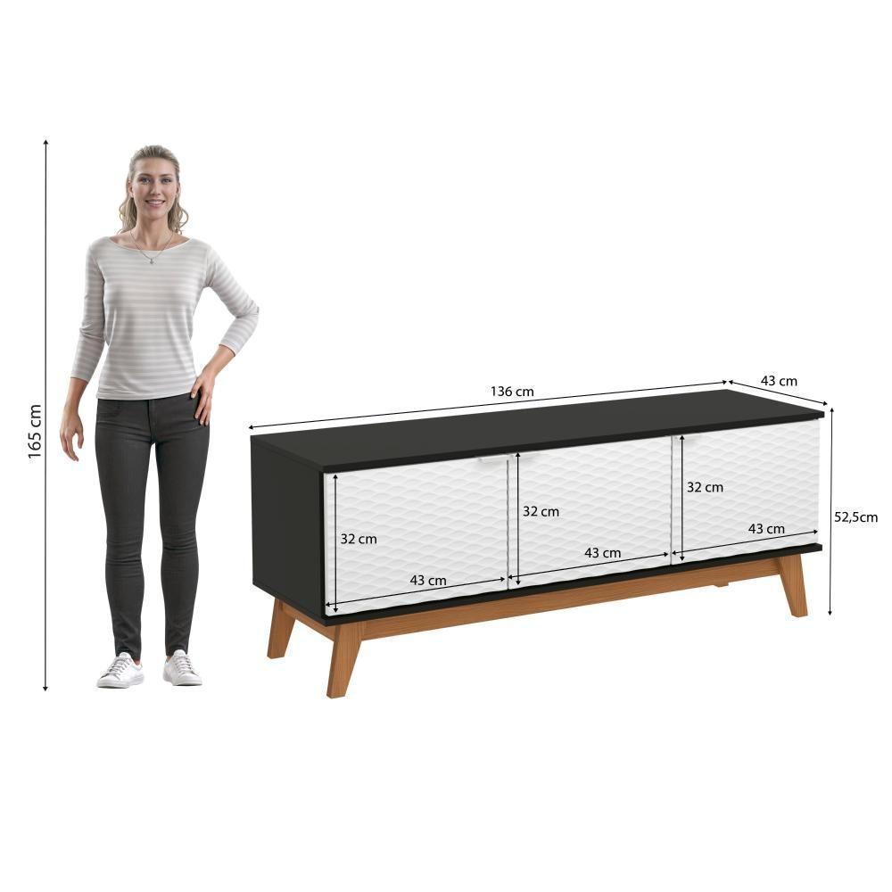 Rack Kappesberg 3 Portas 3d Preto Fosco/branco 136cm - 3