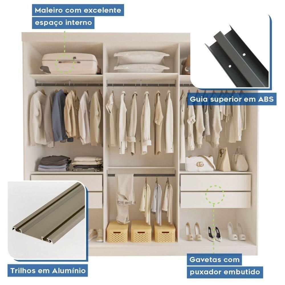 Guarda Roupa 3 Portas De Correr 4 Gavetas Cronos Minastex Branco - 7
