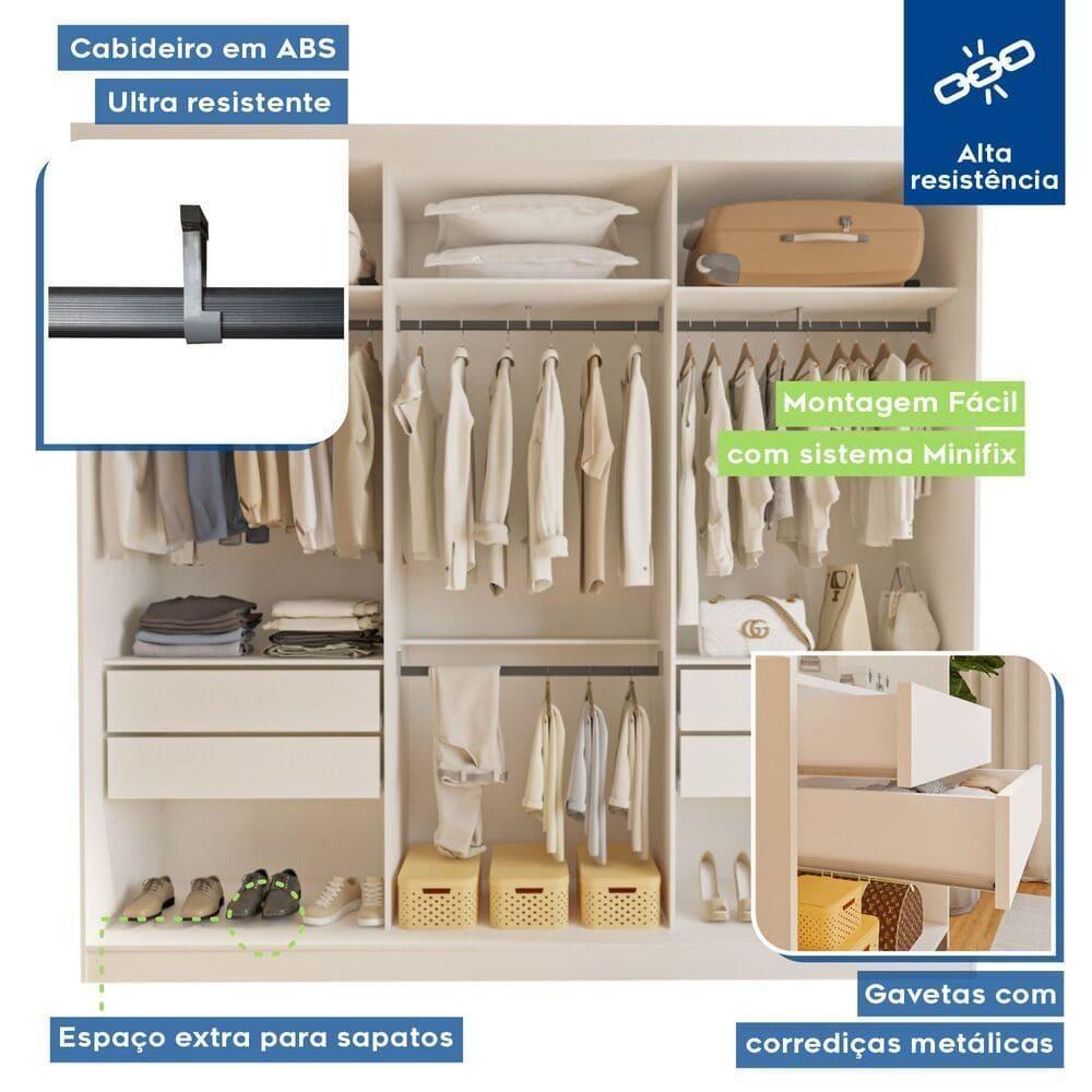 Guarda Roupa 3 Portas De Correr 4 Gavetas Cronos Minastex Branco - 9
