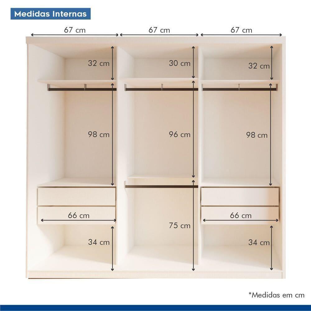 Guarda Roupa 3 Portas De Correr 4 Gavetas Cronos Minastex Branco - 10