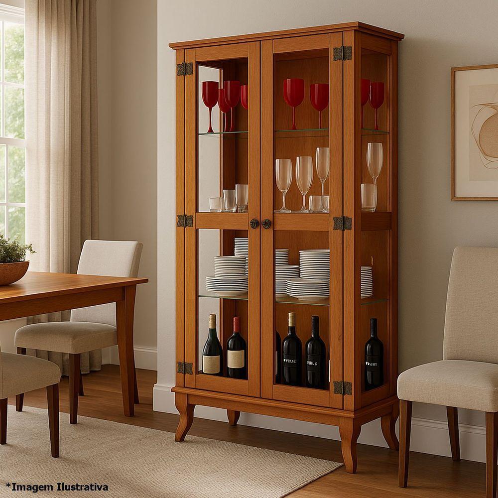 Cristaleira De Madeira Maciça 2 Portas De Vidro Luma Castanho - 5