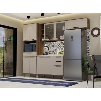 Cozinha Compacta 4 Peças Luna 10 Portas 3 Gavetas MDF 270cm Dourado Cinammon