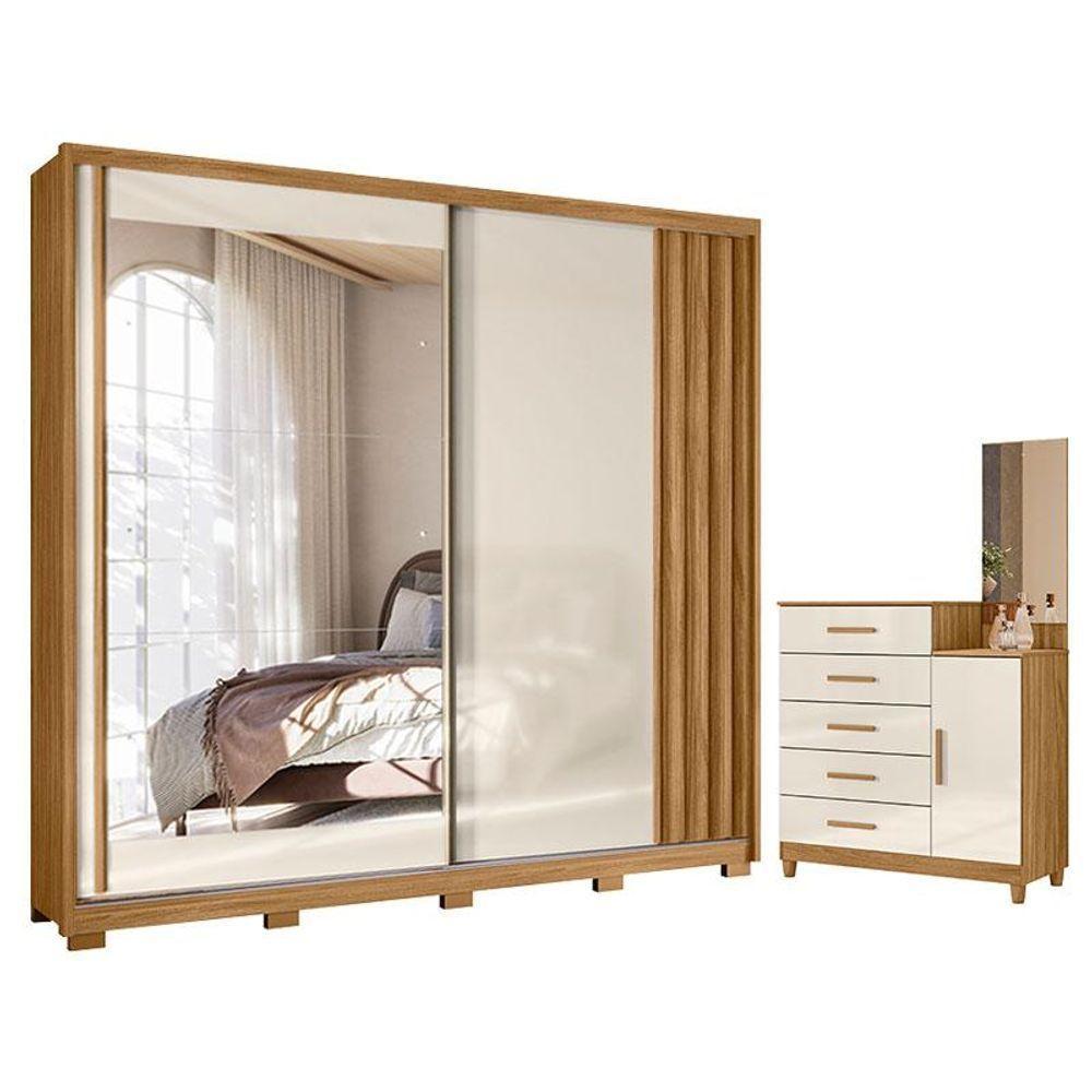 Guarda Roupa Casal Dhara E Cômoda Lisboa Freijó Off White - Moval - 1