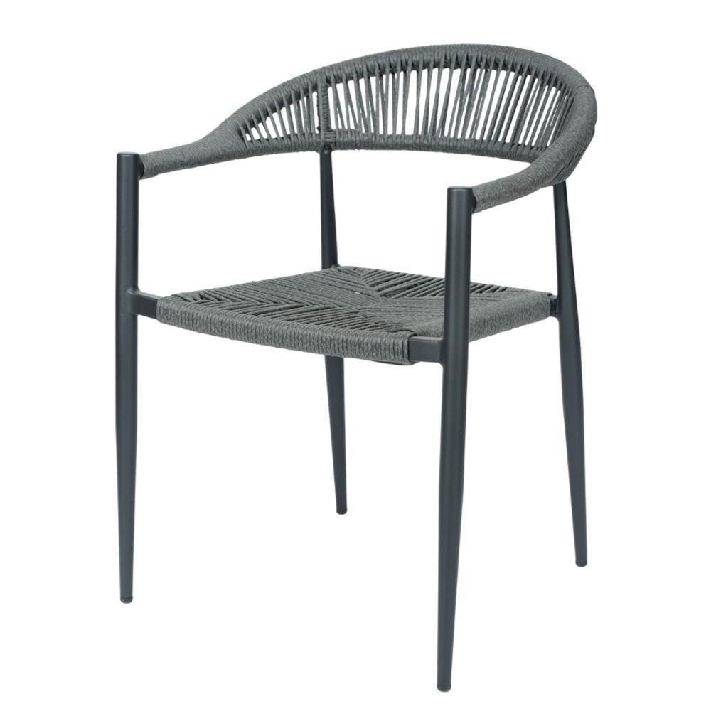 Kit 4 Cadeiras Empilhável Laguna Trancoso Fratini Aluminio Preto Assento Trama Corda Náutica Preto - 2