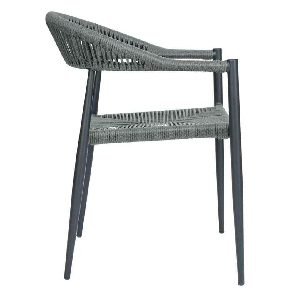 Kit 4 Cadeiras Empilhável Laguna Trancoso Fratini Aluminio Preto Assento Trama Corda Náutica Preto - 4