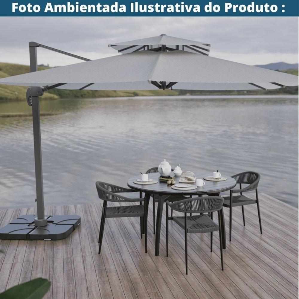 Kit 4 Cadeiras Empilhável Laguna Trancoso Fratini Aluminio Preto Assento Trama Corda Náutica Preto - 7
