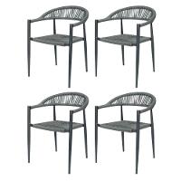 Kit 4 Cadeiras Empilhável Laguna Trancoso Fratini Aluminio Preto Assento Trama Corda Náutica Preto - 1