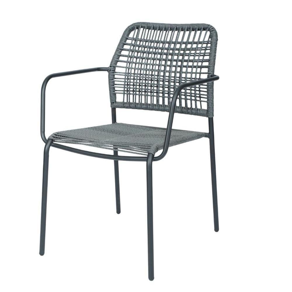 Kit 4 Cadeiras Com Braços Empilhável Copacabana Fratini Aço Carbono Preto Trama Corda Náutica Preta - 2