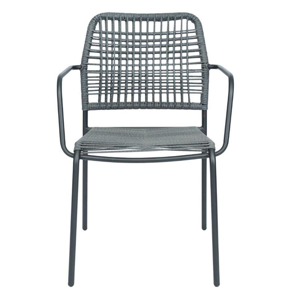 Kit 4 Cadeiras Com Braços Empilhável Copacabana Fratini Aço Carbono Preto Trama Corda Náutica Preta - 3