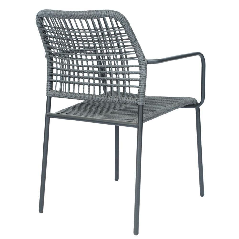 Kit 4 Cadeiras Com Braços Empilhável Copacabana Fratini Aço Carbono Preto Trama Corda Náutica Preta - 5