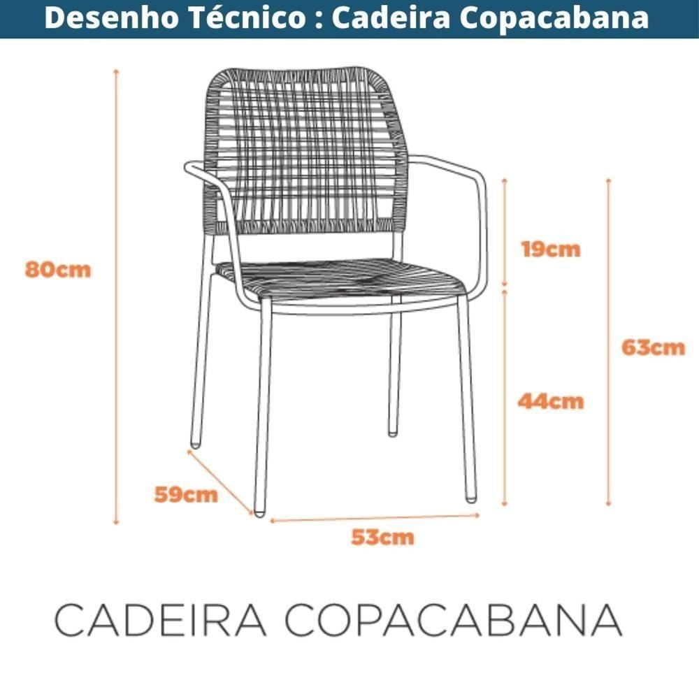 Kit 4 Cadeiras Com Braços Empilhável Copacabana Fratini Aço Carbono Preto Trama Corda Náutica Preta - 9