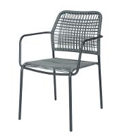 Kit 4 Cadeiras Com Braços Empilhável Copacabana Fratini Aço Carbono Preto Trama Corda Náutica Preta - 2