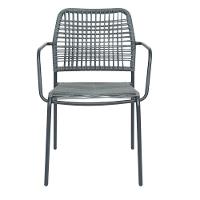 Kit 4 Cadeiras Com Braços Empilhável Copacabana Fratini Aço Carbono Preto Trama Corda Náutica Preta - 3
