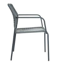 Kit 4 Cadeiras Com Braços Empilhável Copacabana Fratini Aço Carbono Preto Trama Corda Náutica Preta