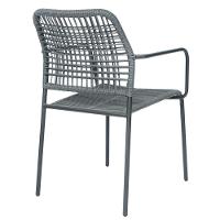 Kit 4 Cadeiras Com Braços Empilhável Copacabana Fratini Aço Carbono Preto Trama Corda Náutica Preta - 5