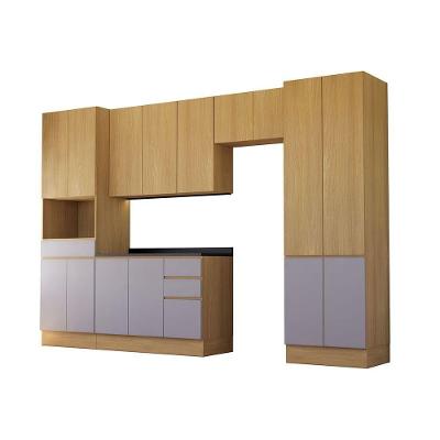 Cozinha Completa Slim 15 Portas 4 Gavetas MDF 340cm Cinza com Nicho para Micro-ondas