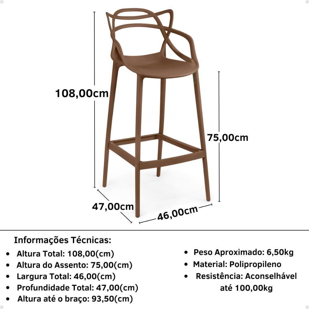 Kit 5 Banqueta Alta Allegra Com Encosto Design Cozinha/bancada - Marrom - 6