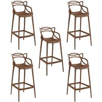 Kit 5 Banqueta Alta Allegra Com Encosto Design Cozinha/bancada - Marrom - 1
