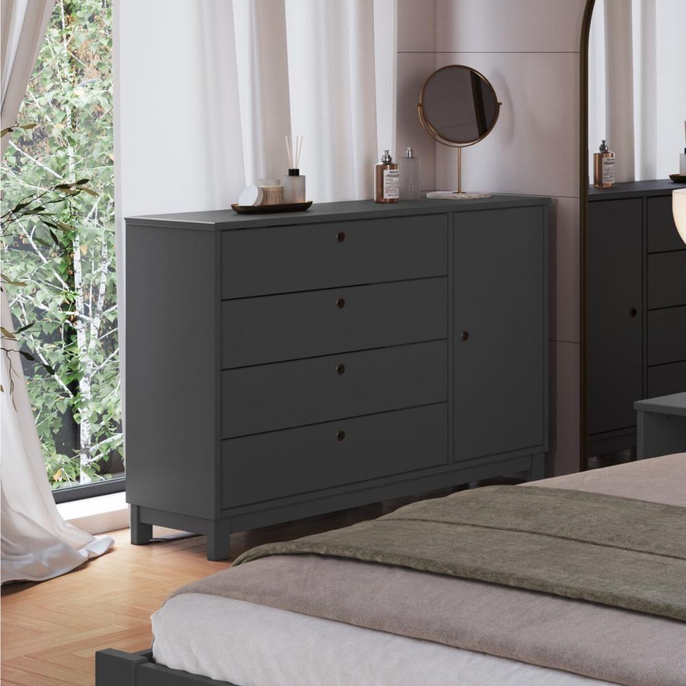 Cômoda De Madeira Maciça Com 1 Porta E 4 Gavetas 110cm Multimóveis Cr35279 - Charcoal - 1