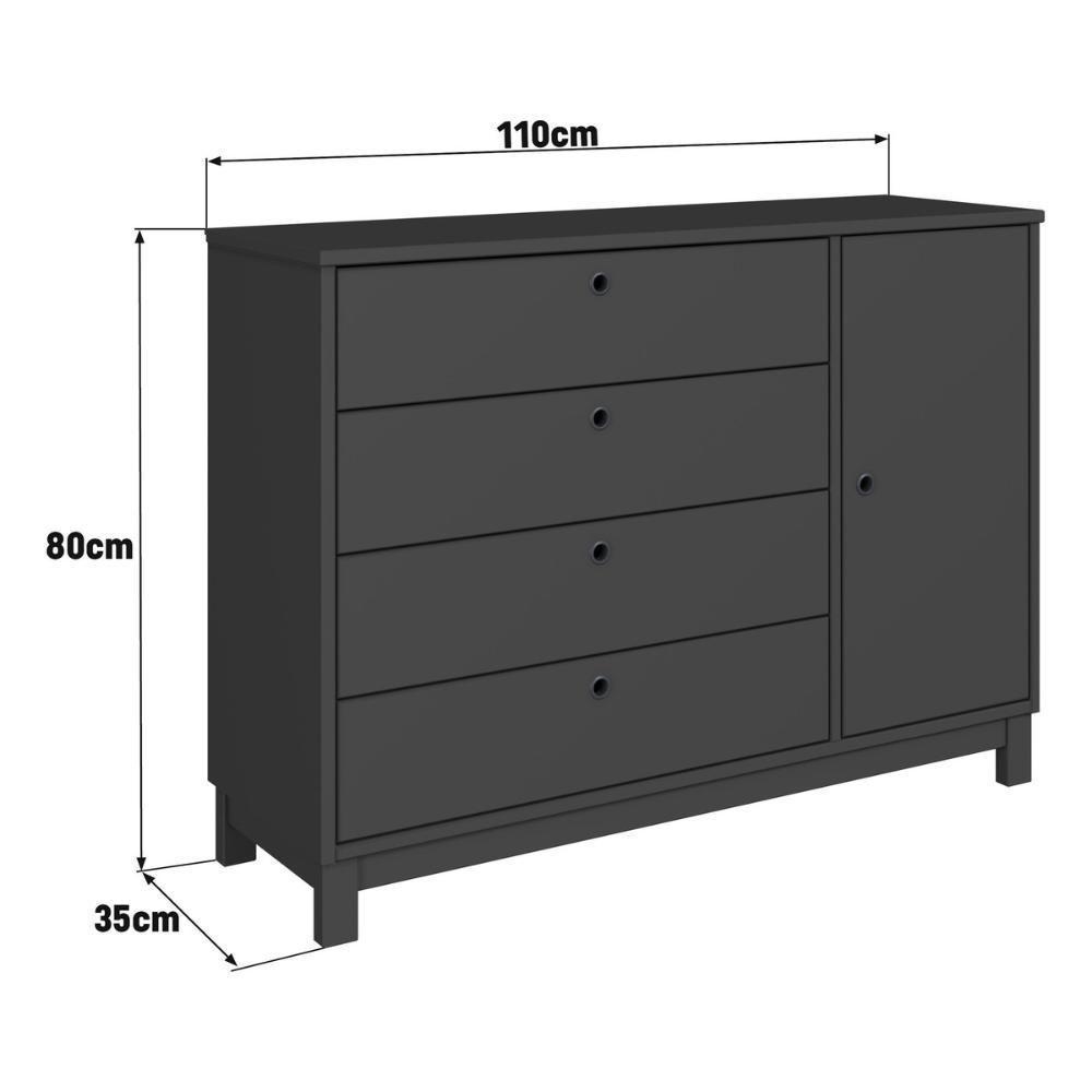 Cômoda De Madeira Maciça Com 1 Porta E 4 Gavetas 110cm Multimóveis Cr35279 - Charcoal - 3