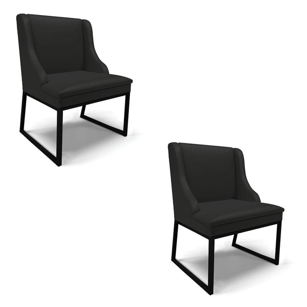Cadeira Sala De Jantar Industrial Preto Kit 2 Liz Sintético Pto D03 - D'rossi - 1