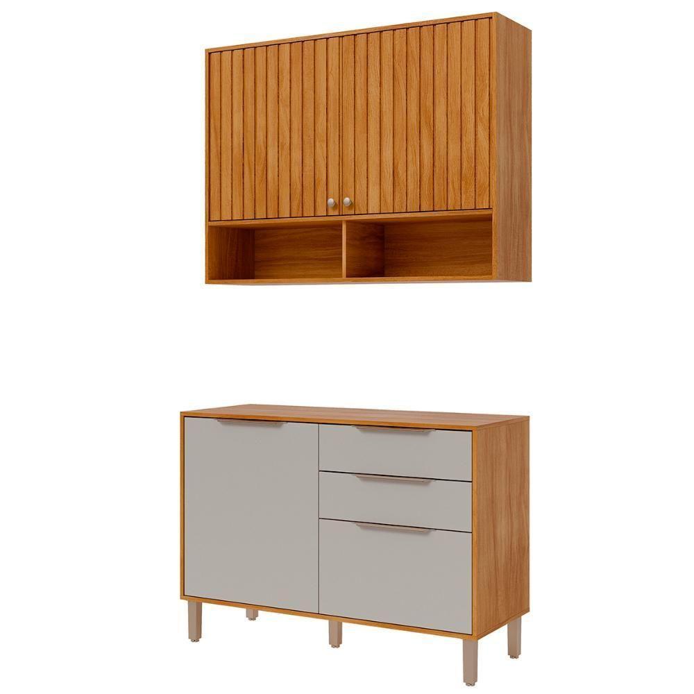 Armário Aéreo Com Balcão Divina 120cm Com 4 Portas 2 Gavetas Cinamomo/off White - 2