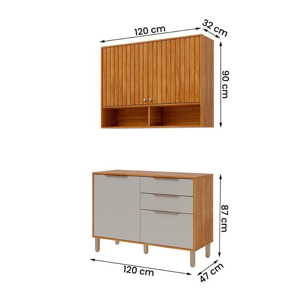 Armário Aéreo Com Balcão Divina 120cm Com 4 Portas 2 Gavetas Cinamomo/off White - 4