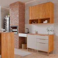 Armário Aéreo Com Balcão Divina 120cm Com 4 Portas 2 Gavetas Cinamomo/off White - 1