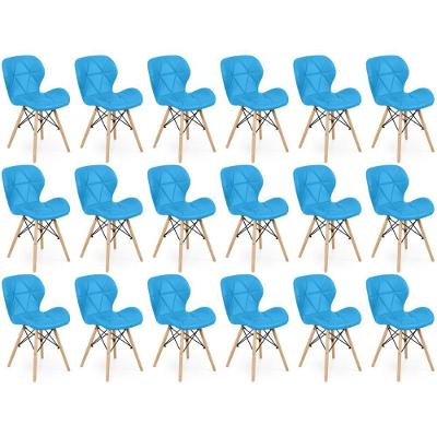 Kit 18 Cadeiras De Jantar Charles Eames Slim Wood Estofada - Azul