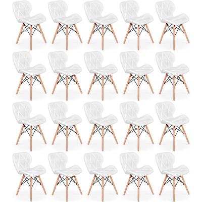 Kit 20 Cadeiras De Jantar Charles Eames Slim Wood Estofada - Branco