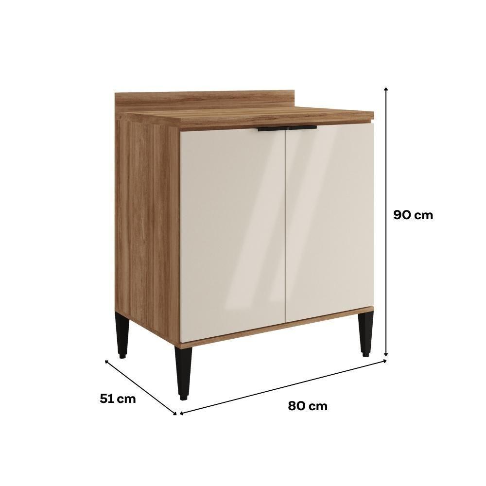 Balcão De Cozinha Miami 800mm 2 Portas Com Tampo Carraro Freijó Com Off White - 2