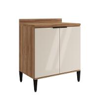 Balcão De Cozinha Miami 800mm 2 Portas Com Tampo Carraro Freijó Com Off White - 1