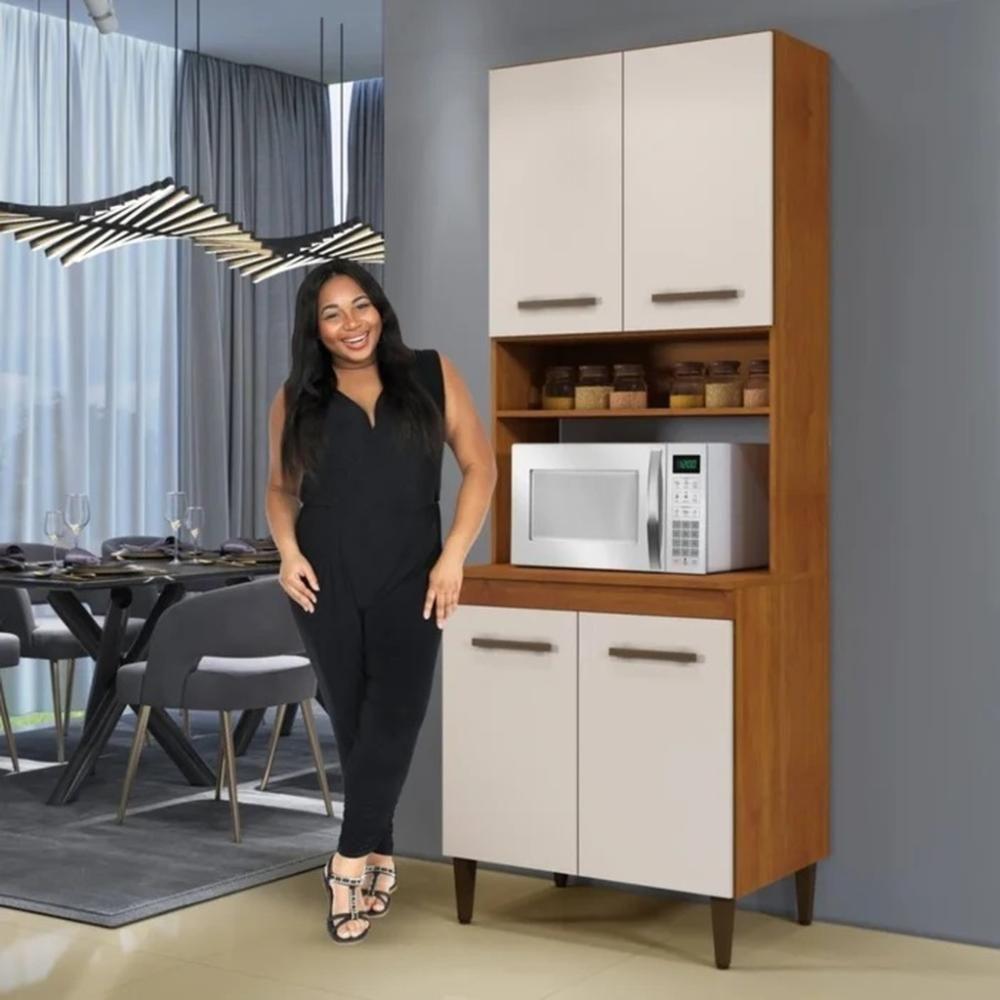 Paneleiro Torre Quente Atenas 4 Portas Kaiki Móveis Nature Off White - 8