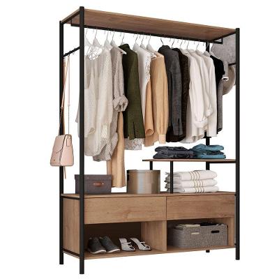 Guarda-roupa 3 Prateleiras 2 Gavetas Aço Carbono E Mdf Com Cabideiro Bianca Preto / Demolição