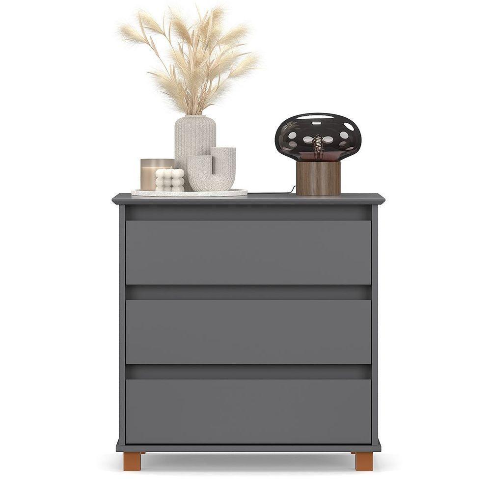 Mini Cômoda Para Quarto 3 Gavetas Prisma Cinza - 4