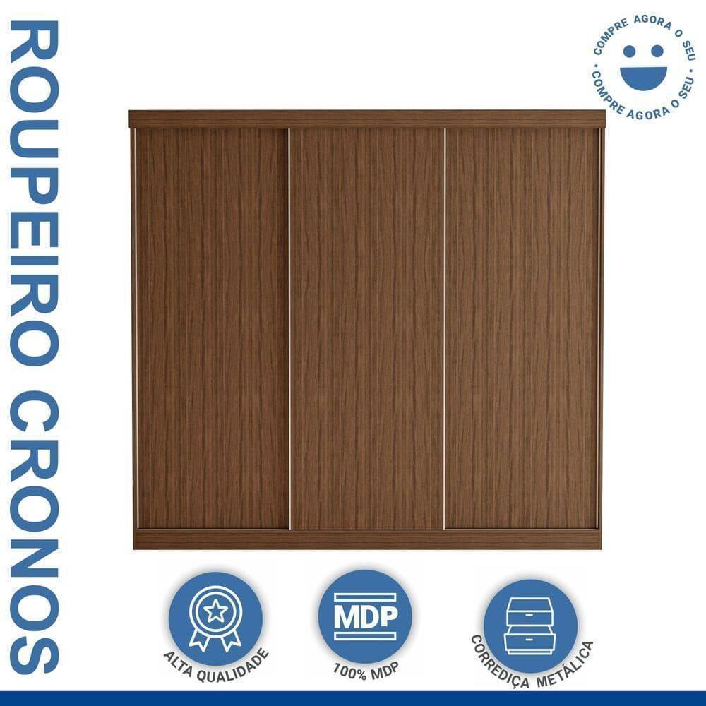Guarda Roupa 3 Portas De Correr 4 Gavetas Cronos Minastex Freijó - 5