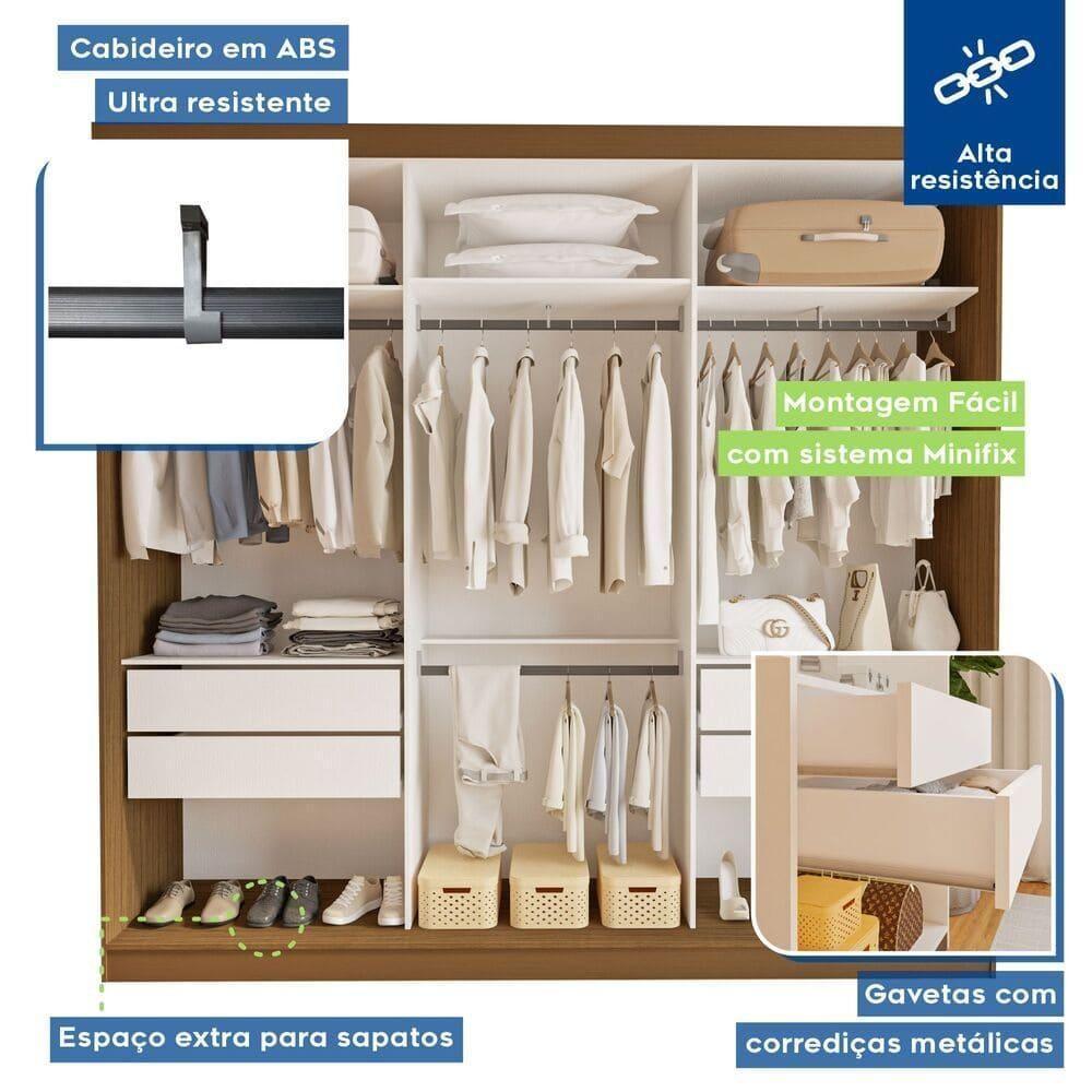 Guarda Roupa 3 Portas De Correr 4 Gavetas Cronos Minastex Freijó - 7