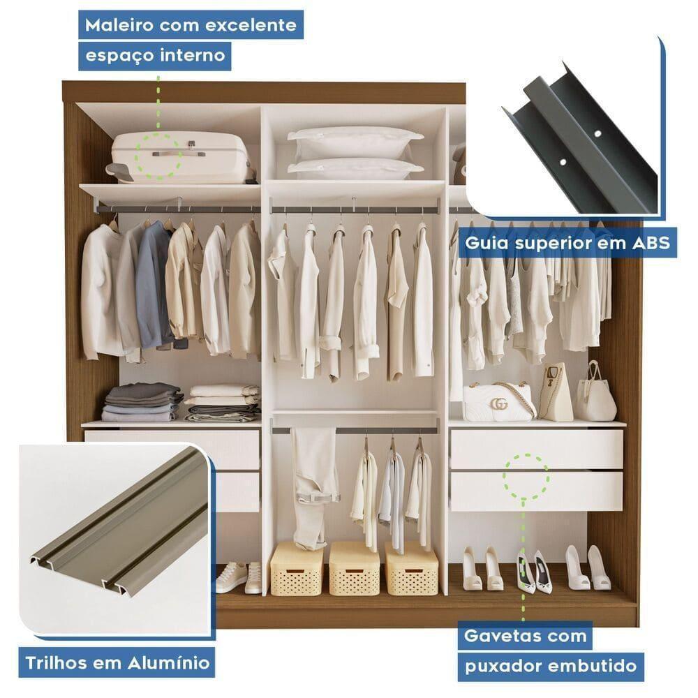 Guarda Roupa 3 Portas De Correr 4 Gavetas Cronos Minastex Freijó - 8