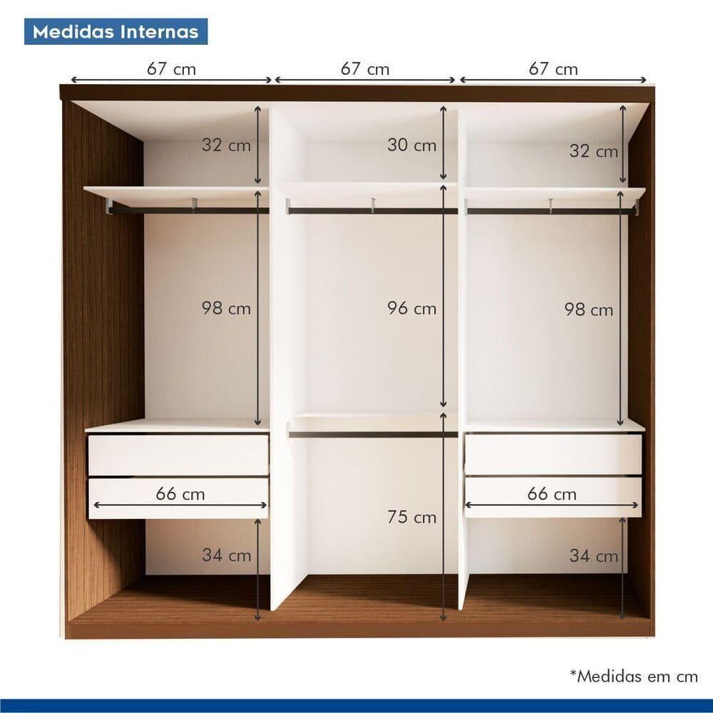 Guarda Roupa 3 Portas De Correr 4 Gavetas Cronos Minastex Freijó - 9