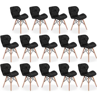 Kit 14 Cadeiras De Jantar Charles Eames Slim Wood Estofada - Preto