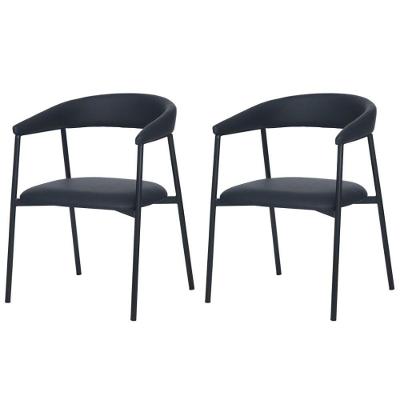 Kit 2 Cadeiras Com Braço Chamonix Olivia Fratini Estofado Pu Preto Base Aço Carbono Preto