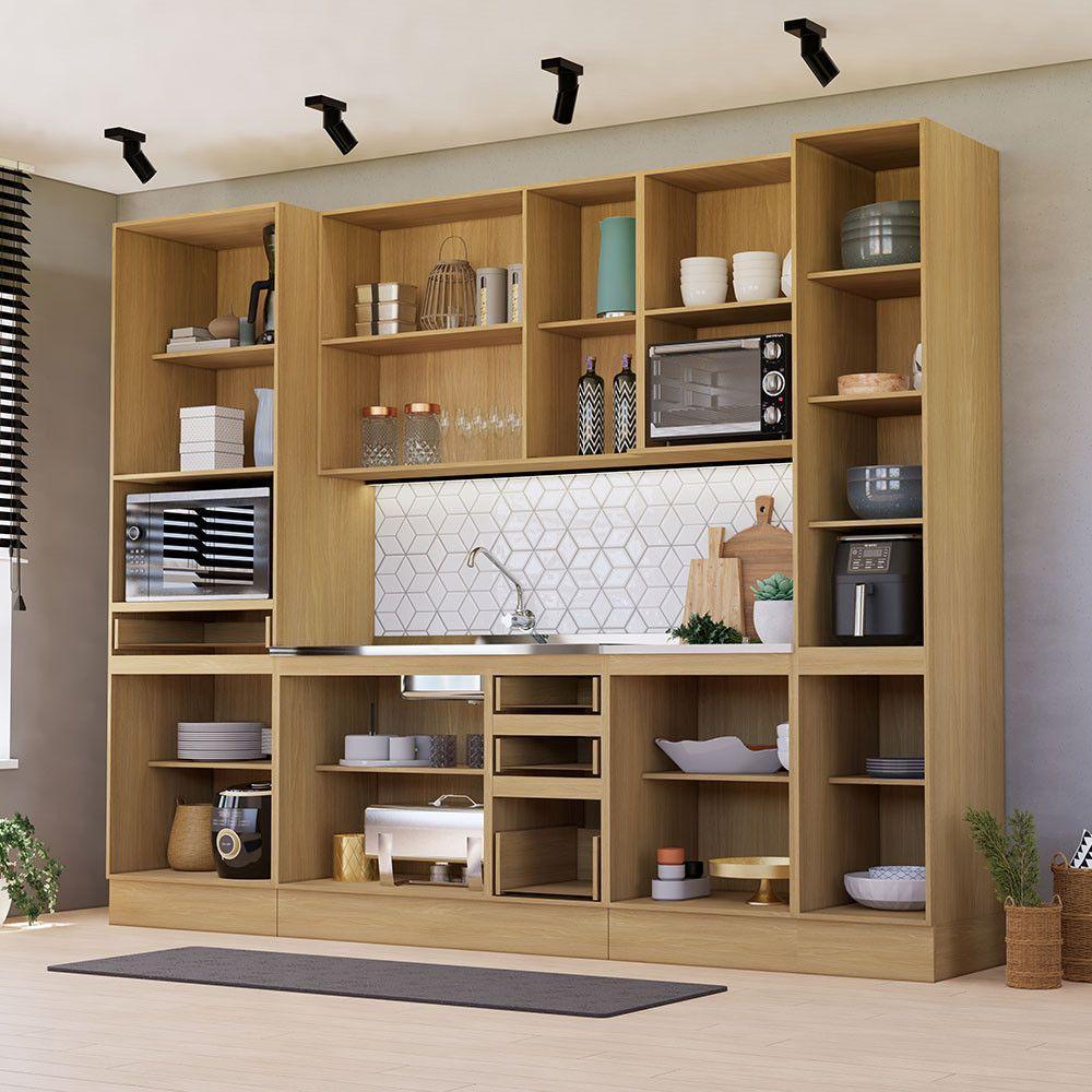 Cozinha Completa 6 Peças Com Espaços Para Micro-ondas Slim L Freijó/freijó Brasil/cinza Cristal - 3