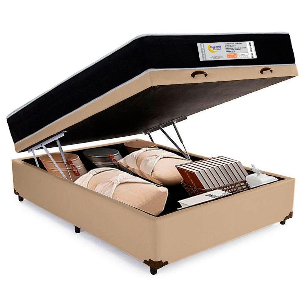 Cama Box Baú Casal Sintético + Colchão Molas Ensacadas Sereneprime Sonnolux 138x188x69 Bege - 6