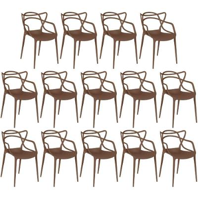 Kit 14 Cadeiras De Jantar Allegra Design Empilhável - Marrom