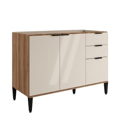Balcão De Cozinha Miami 1200mm 2 Portas 3 Gavetas Sem Tampo Carraro Freijó Com Off White