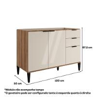 Balcão De Cozinha Miami 1200mm 2 Portas 3 Gavetas Sem Tampo Carraro Freijó Com Off White - 2