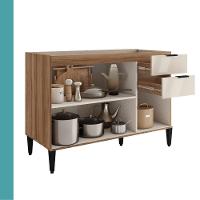 Balcão De Cozinha Miami 1200mm 2 Portas 3 Gavetas Sem Tampo Carraro Freijó Com Off White - 3