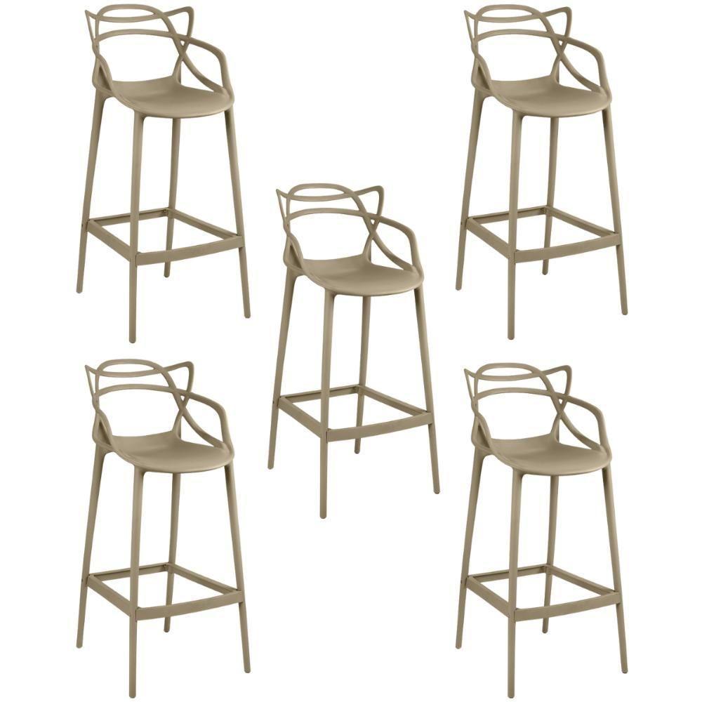 Kit 5 Banqueta Alta Allegra Com Encosto Design Cozinha/bancada - Nude - 1