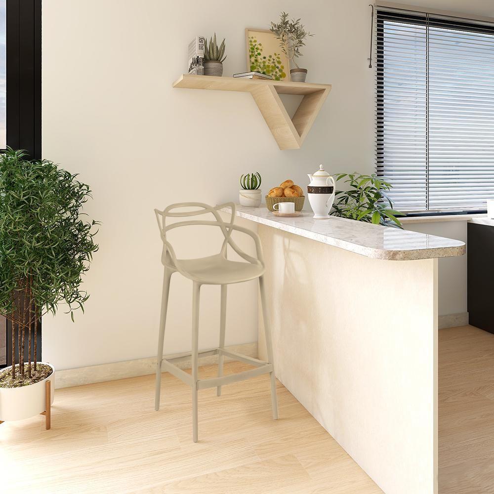 Kit 5 Banqueta Alta Allegra Com Encosto Design Cozinha/bancada - Nude - 3